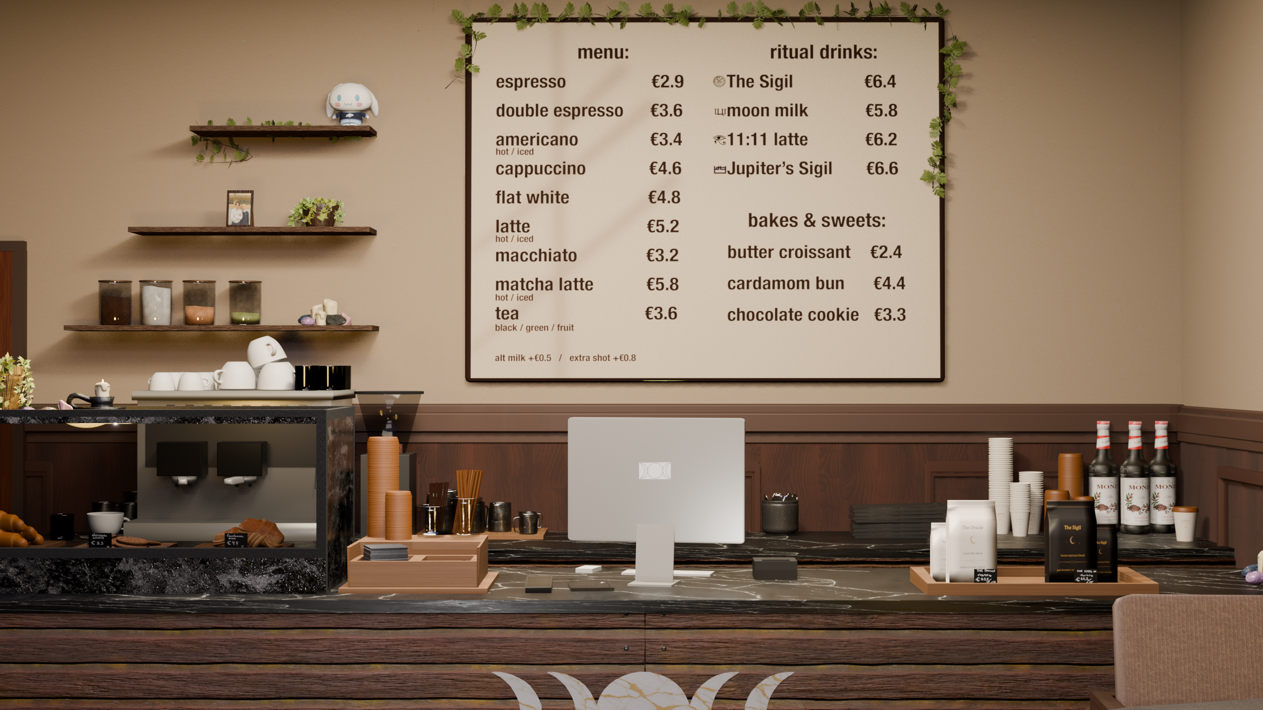 Main render of the Sigillum conceptual coffee shop interior